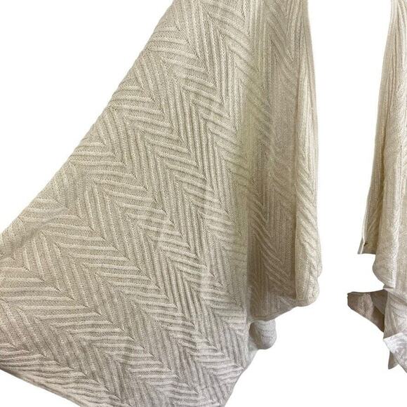 Calvin Klein Womens Wrap Poncho Open Cardigan Herringbone Ivory Gold Sweater O/S - Picture 4 of 16